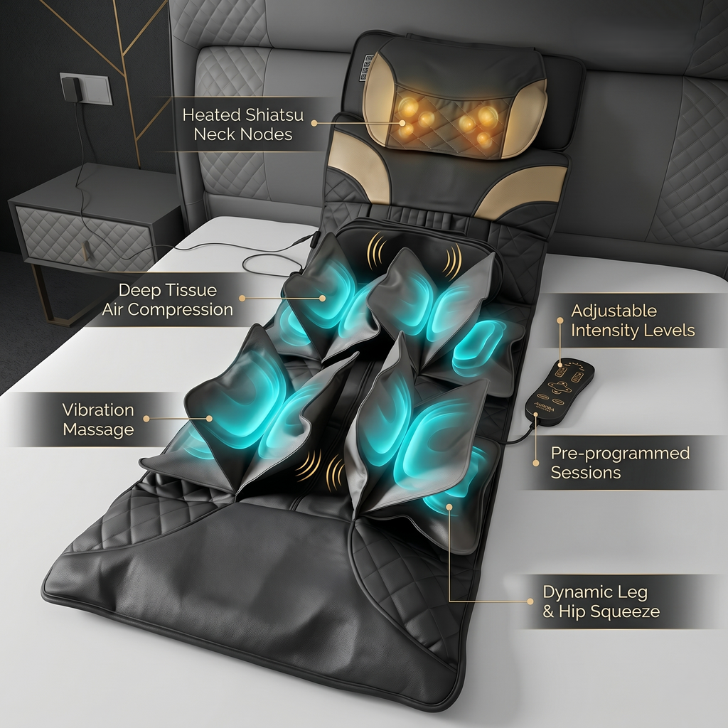 Full Body Air Compression Massage Mat With Heat & Lumbar Stretch Support