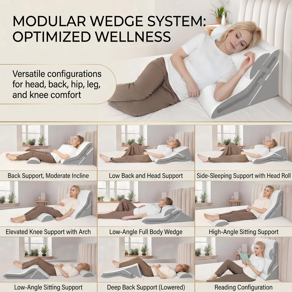 Adjustable Bed Wedge Pillow Set for Elevated Sleeping & Relaxation
