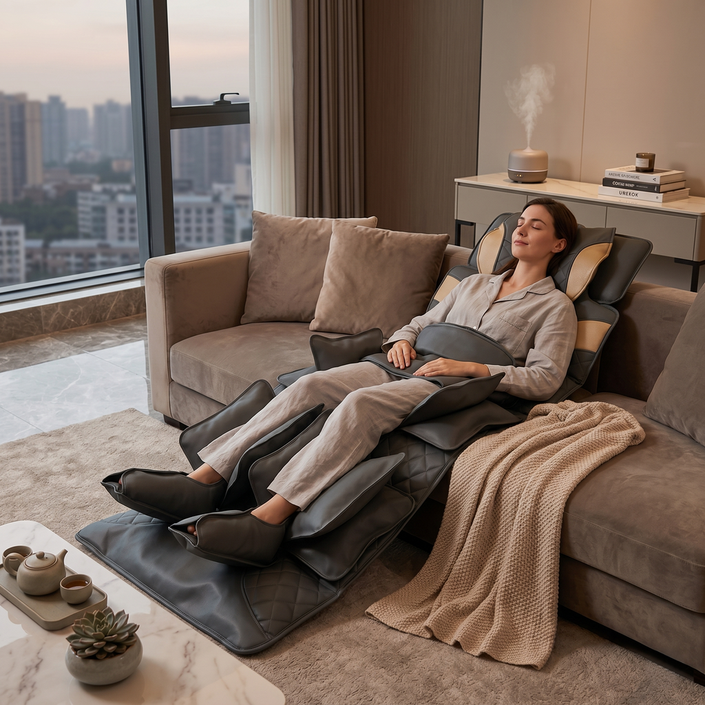 Full Body Air Compression Massage Mat With Heat & Lumbar Stretch Support
