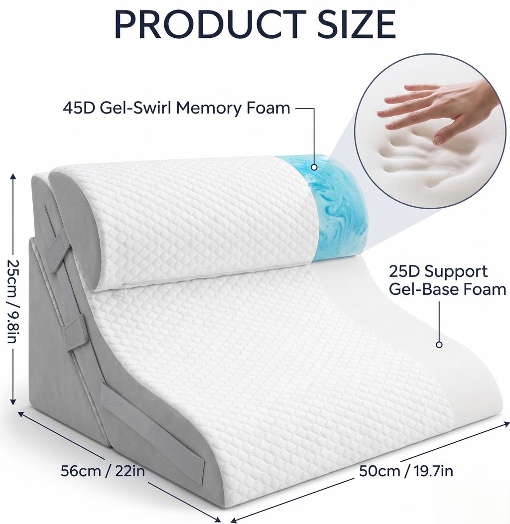 Adjustable Bed Wedge Pillow Set for Elevated Sleeping & Relaxation