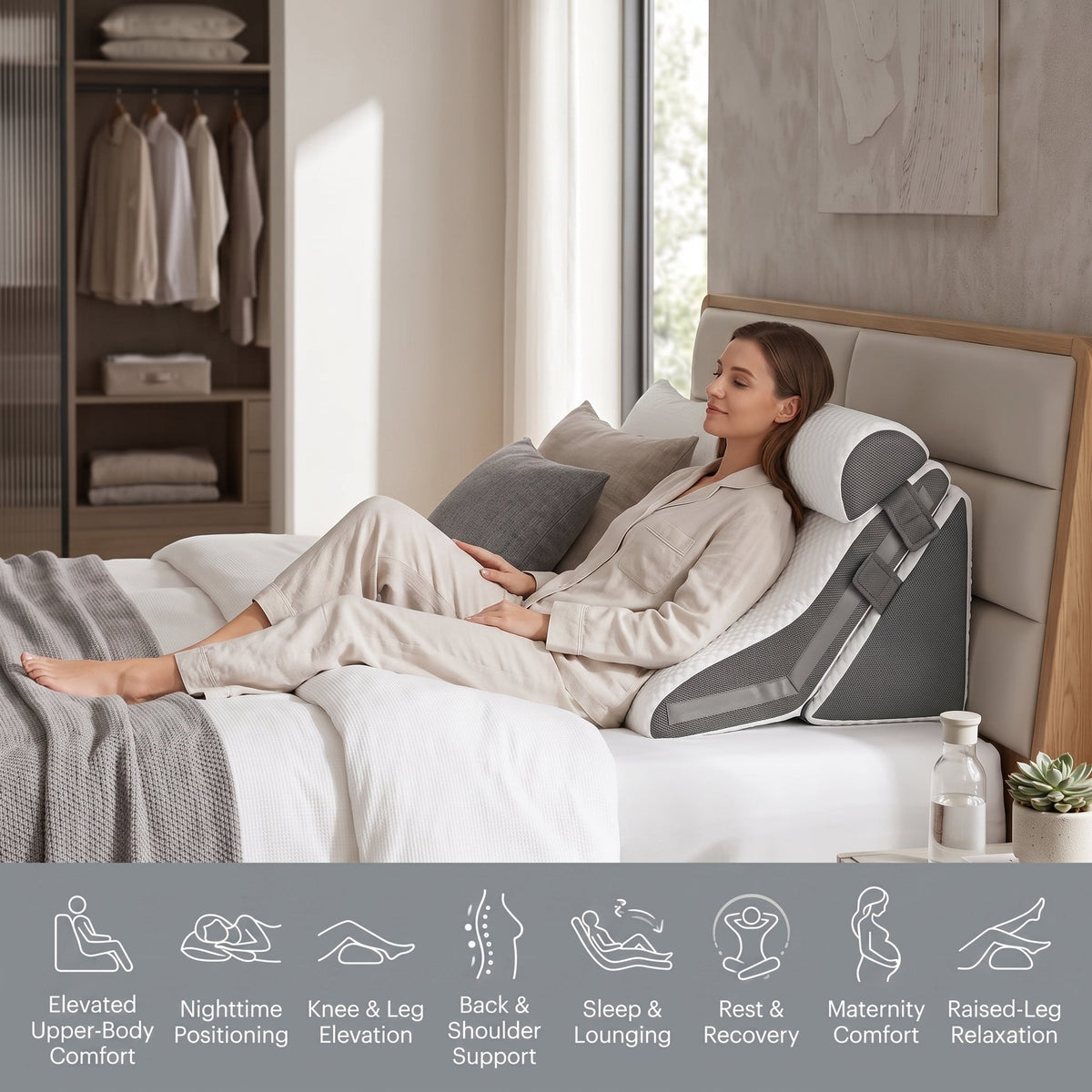 Adjustable Bed Wedge Pillow Set for Elevated Sleeping & Relaxation