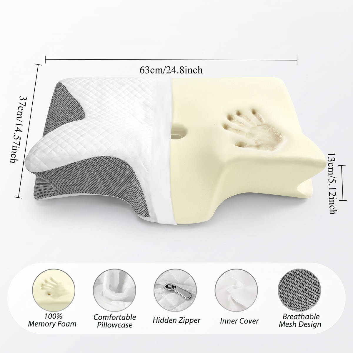 Cervical Neck Pillow – Ergonomic Memory Foam Contour Pillow for Side & Back Sleepers