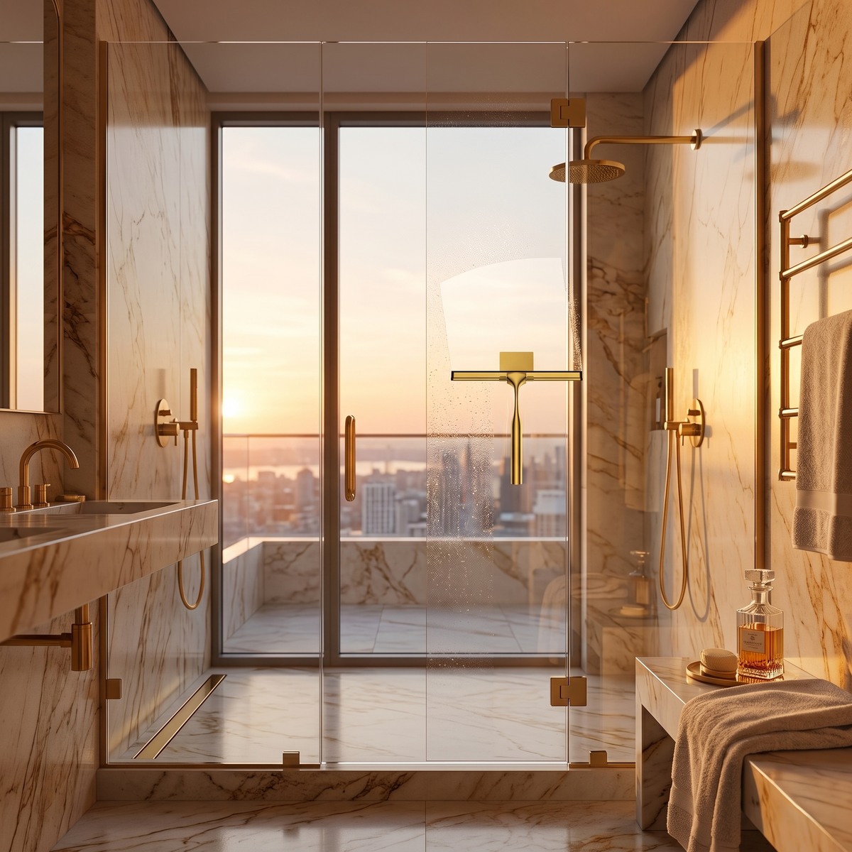 Brass Shower Glass Squeegee With Wall Mount Hook