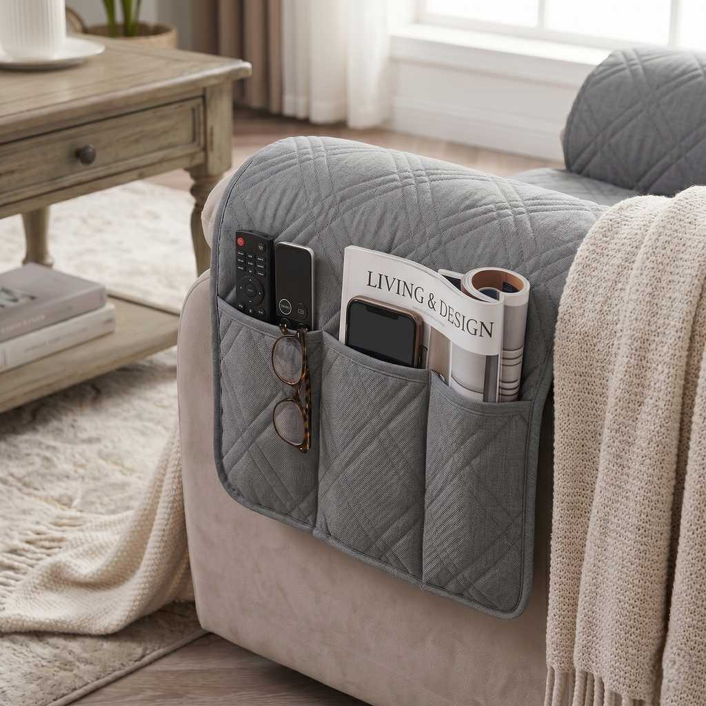 Waterproof Quilted Recliner Chair Cover With Non-Slip Backing & Storage Pockets