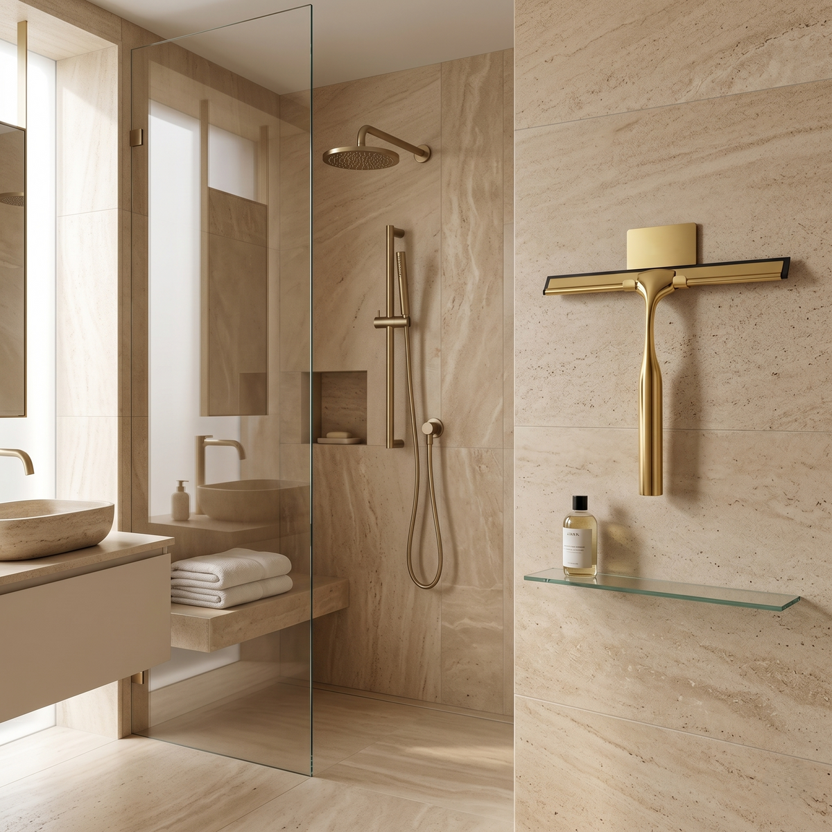 Brass Shower Glass Squeegee With Wall Mount Hook