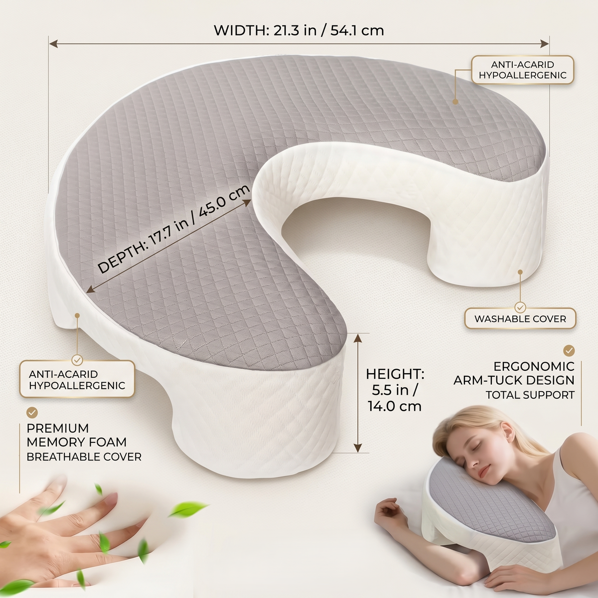 Side Sleeper Pillow with Shoulder Cutout Support