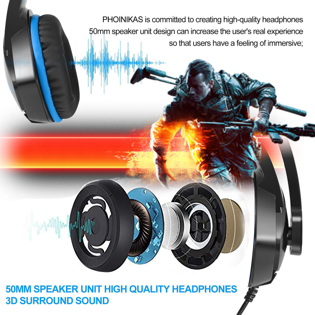 Powerful gaming headset with noise-cancelling microphone for PS4, Xbox One, PC