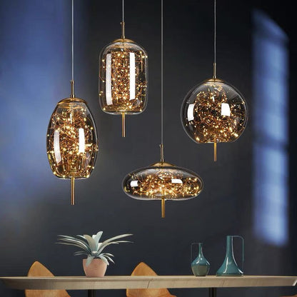 Smoked Glass Pendant Light – Amber or Grey Smoke LED Pendant, 4 Shapes, Adjustable Cord