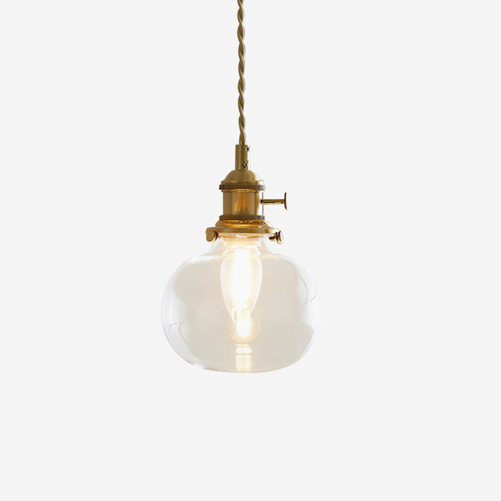 Clear Glass Pendant Light – Brass Farmhouse Kitchen Pendant, 3 Shapes, 14 to 15cm