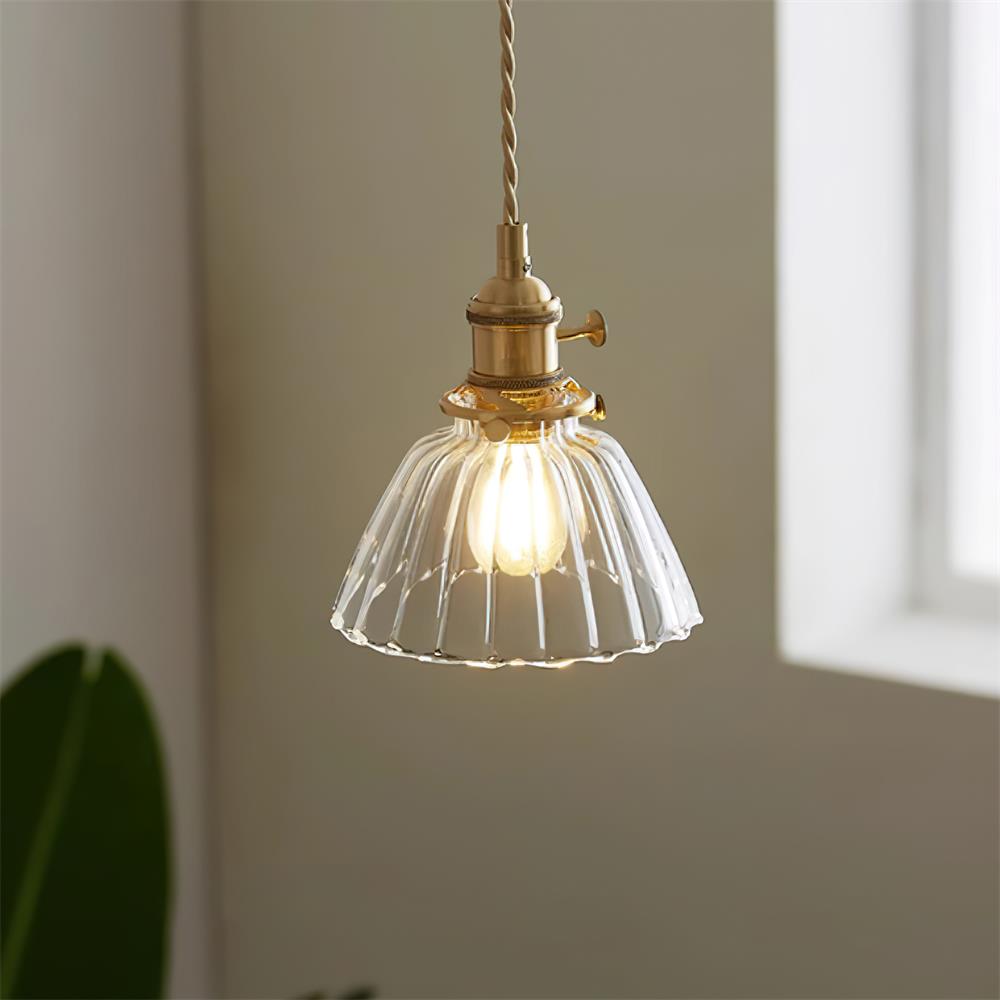 Clear Glass Pendant Light – Brass Farmhouse Kitchen Pendant, 3 Shapes, 14 to 15cm