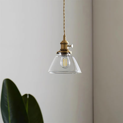 Clear Glass Pendant Light – Brass Farmhouse Kitchen Pendant, 3 Shapes, 14 to 15cm