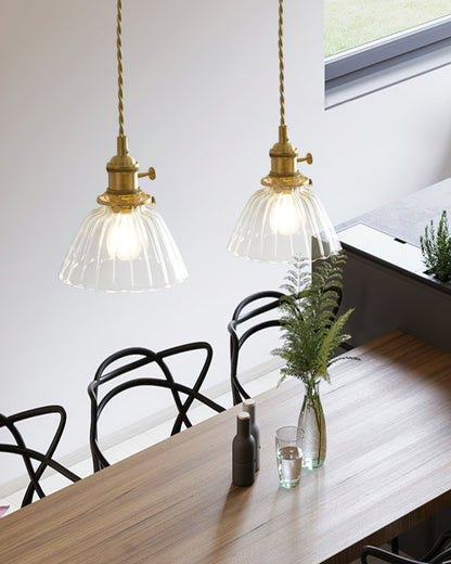 Clear Glass Pendant Light – Brass Farmhouse Kitchen Pendant, 3 Shapes, 14 to 15cm