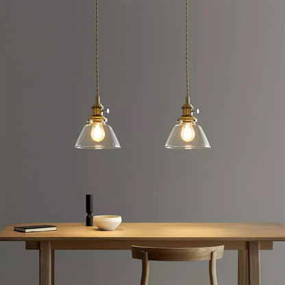 Clear Glass Pendant Light – Brass Farmhouse Kitchen Pendant, 3 Shapes, 14 to 15cm