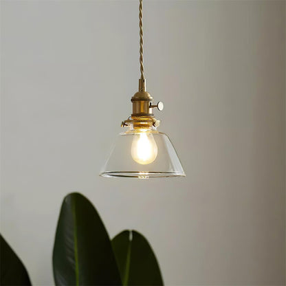 Clear Glass Pendant Light – Brass Farmhouse Kitchen Pendant, 3 Shapes, 14 to 15cm