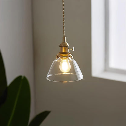 Clear Glass Pendant Light – Brass Farmhouse Kitchen Pendant, 3 Shapes, 14 to 15cm