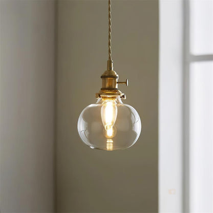 Clear Glass Pendant Light – Brass Farmhouse Kitchen Pendant, 3 Shapes, 14 to 15cm