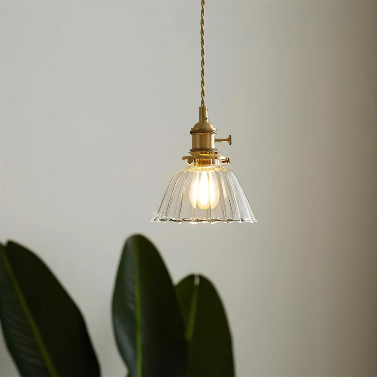 Clear Glass Pendant Light – Brass Farmhouse Kitchen Pendant, 3 Shapes, 14 to 15cm