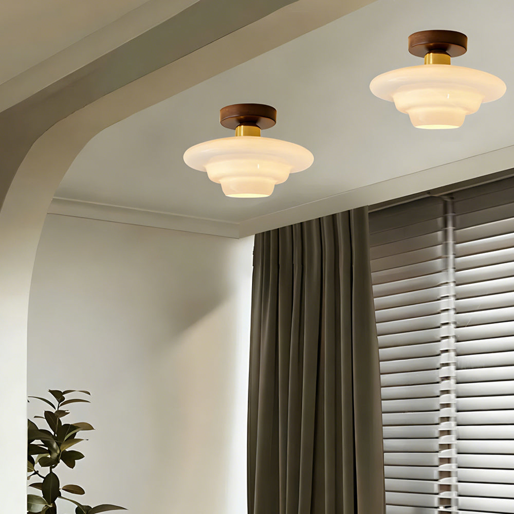Ceiling Lamp Walnut Wood Glass Scandinavian E27 Hall Hallway Kitchen Dining Room Nordic Natural Copper | Sansoti