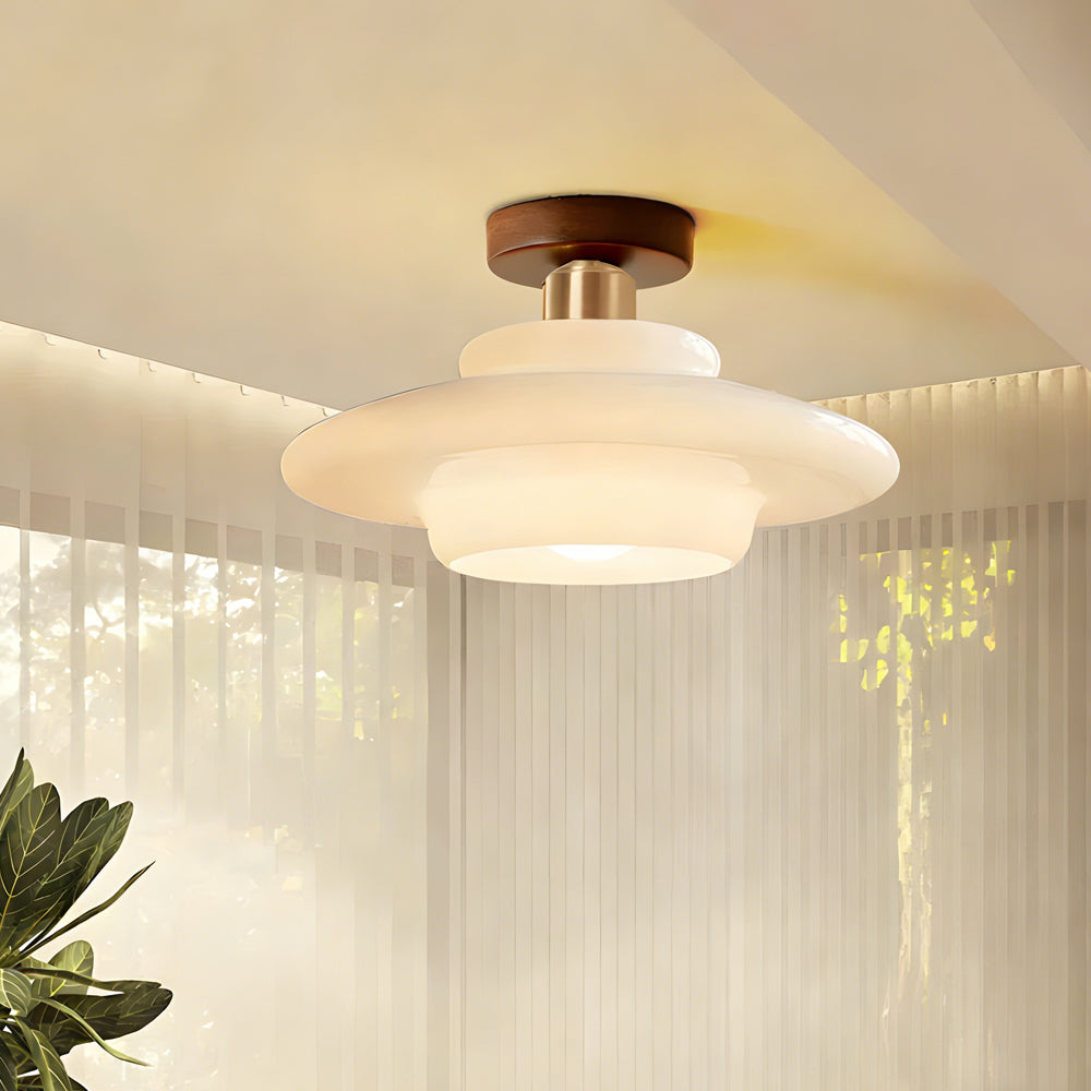 Ceiling Lamp Walnut Wood Glass Scandinavian E27 Hall Hallway Kitchen Dining Room Nordic Natural Copper | Sansoti