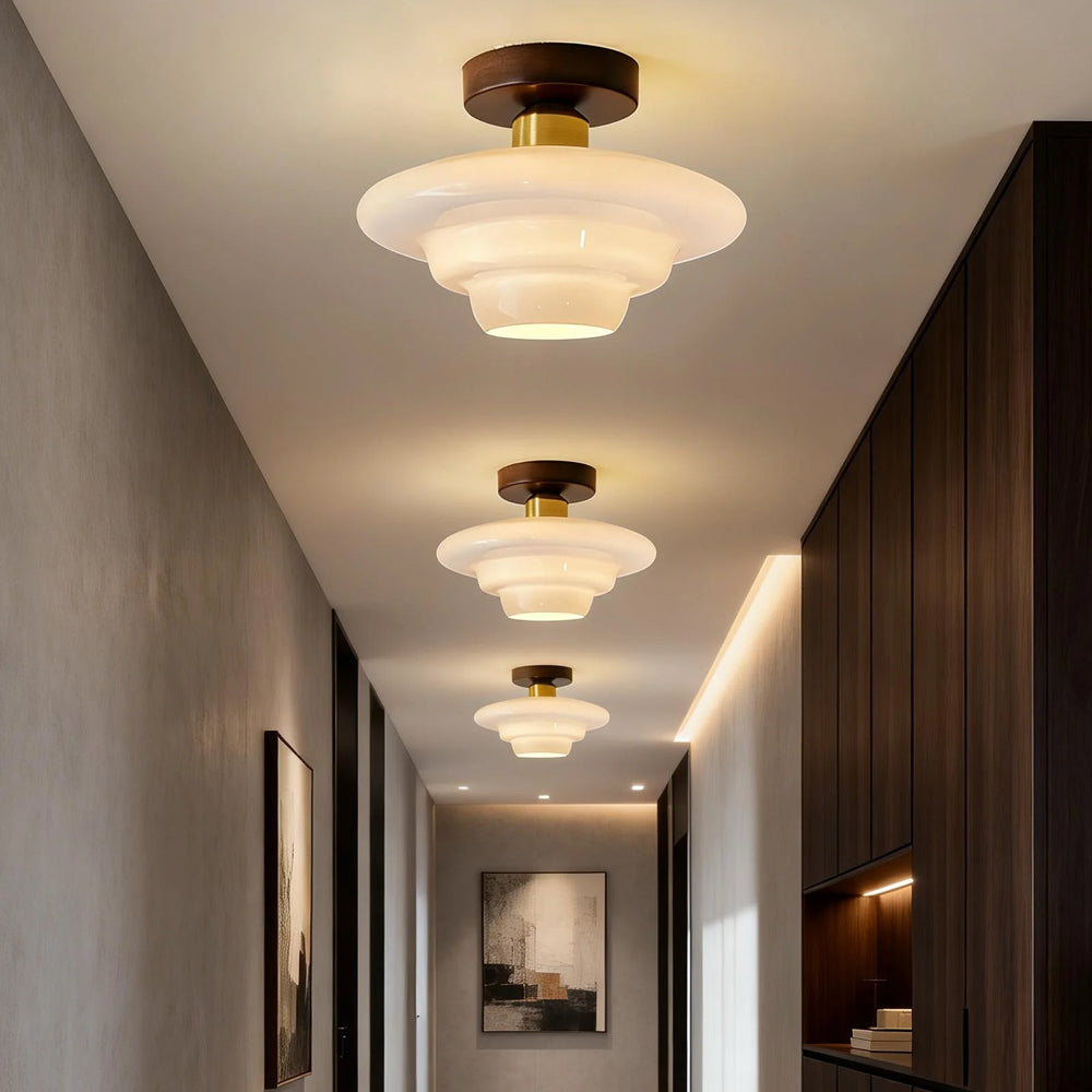 Ceiling Lamp Walnut Wood Glass Scandinavian E27 Hall Hallway Kitchen Dining Room Nordic Natural Copper | Sansoti