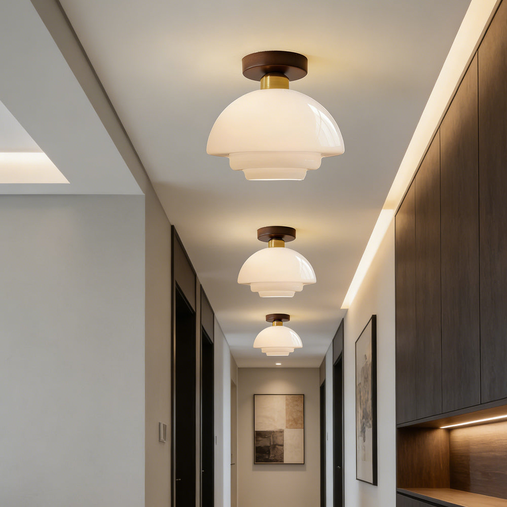 Ceiling Lamp Walnut Wood Glass Scandinavian E27 Hall Hallway Kitchen Dining Room Nordic Natural Copper | Sansoti