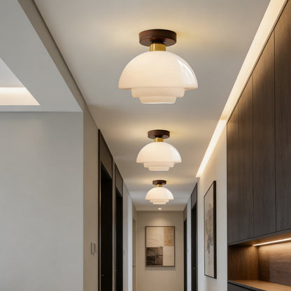 Ceiling Lamp Walnut Wood Glass Scandinavian E27 Hall Hallway Kitchen Dining Room Nordic Natural Copper | Sansoti