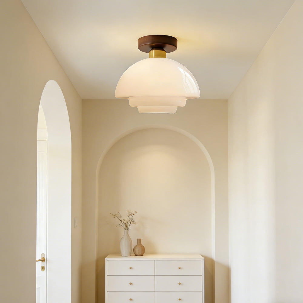 Ceiling Lamp Walnut Wood Glass Scandinavian E27 Hall Hallway Kitchen Dining Room Nordic Natural Copper | Sansoti