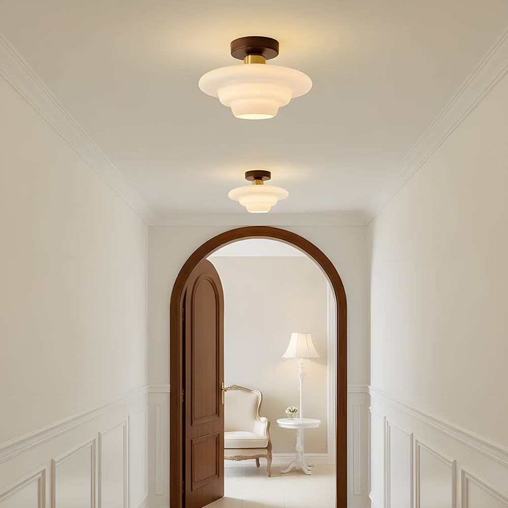 Ceiling Lamp Walnut Wood Glass Scandinavian E27 Hall Hallway Kitchen Dining Room Nordic Natural Copper | Sansoti
