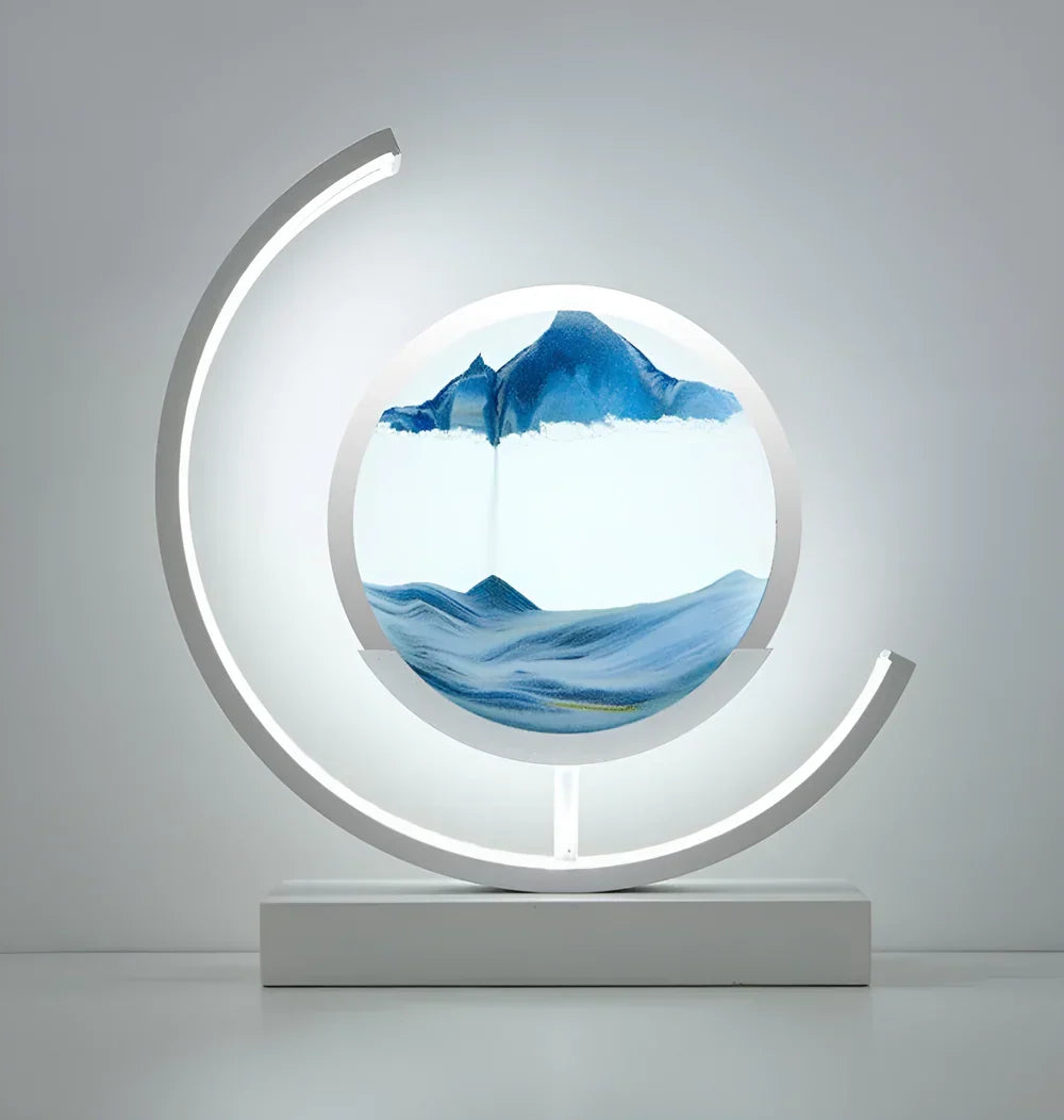 LED sand art table lamp with circular frame