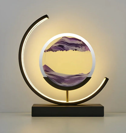 LED sand art table lamp with circular frame