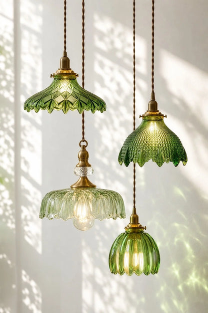 Sylvie Vintage Glass Brass Flower Pendant Light