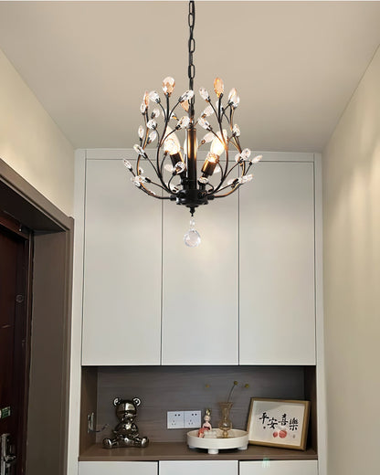 Crystal Pendant Light – Gold or Black Metal Frame with Crystal Accents, 32cm, Dining & Entrance