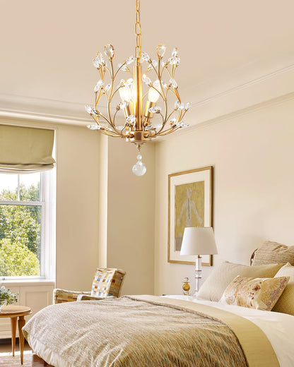 Crystal Pendant Light – Gold or Black Metal Frame with Crystal Accents, 32cm, Dining & Entrance