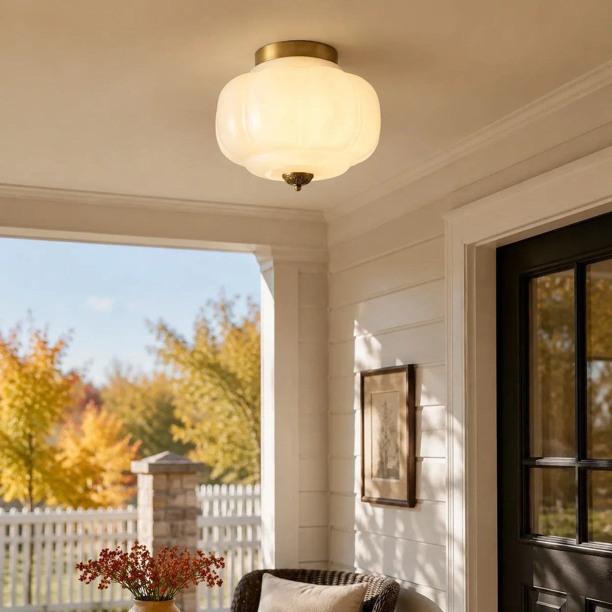 Lumi Vintage Milk Glass Semi Flush Mount Eloise Ceiling Light