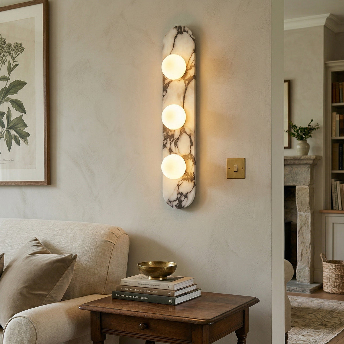 White Marble Wall Light – Minimalist Stone Sconce, 1, 2 or 3 Heads, 35 to 60cm