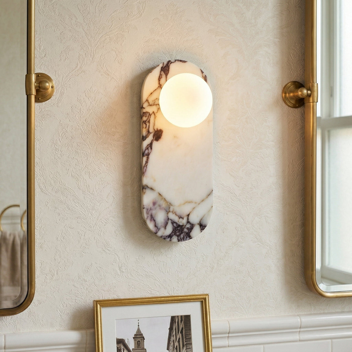 White Marble Wall Light – Minimalist Stone Sconce, 1, 2 or 3 Heads, 35 to 60cm