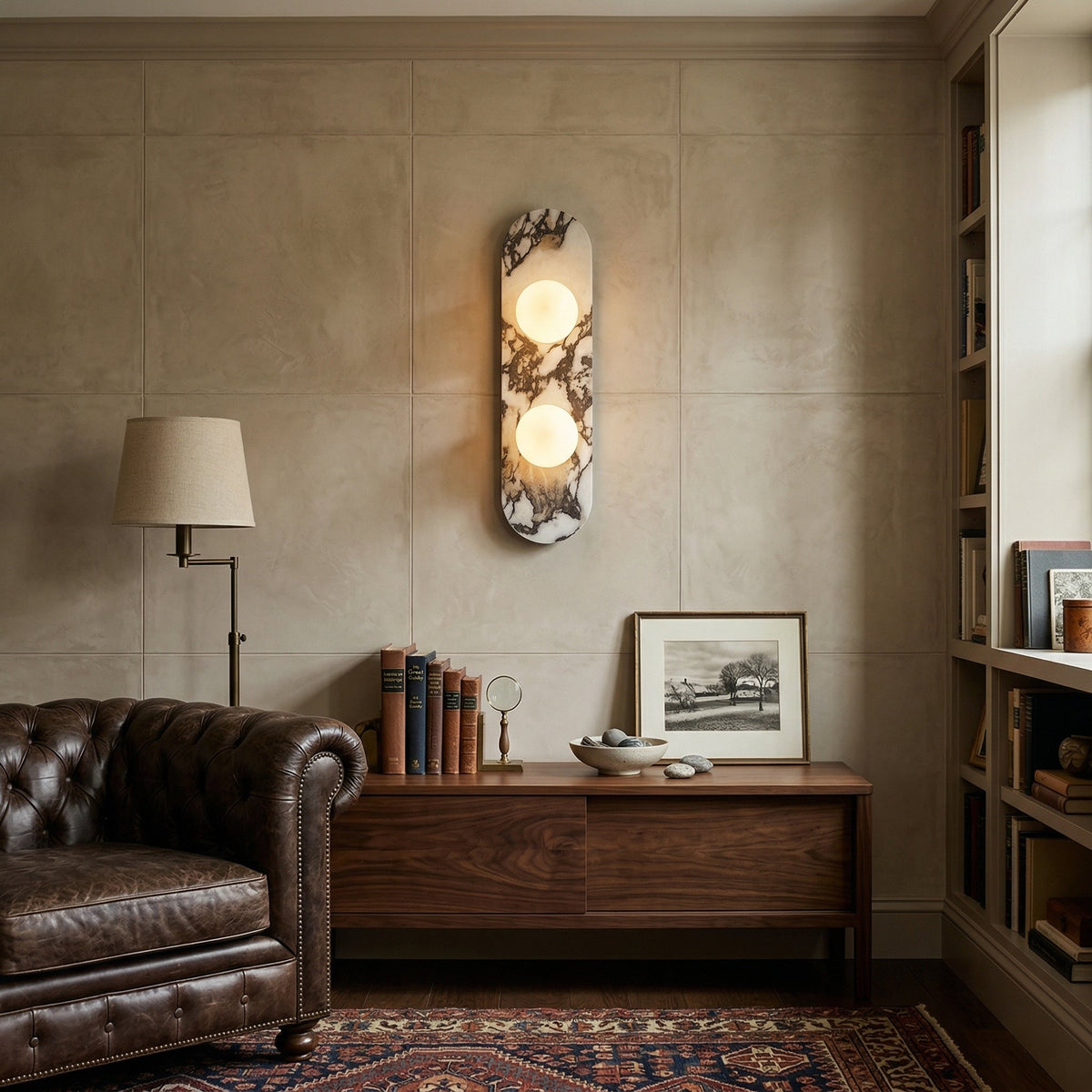 White Marble Wall Light – Minimalist Stone Sconce, 1, 2 or 3 Heads, 35 to 60cm