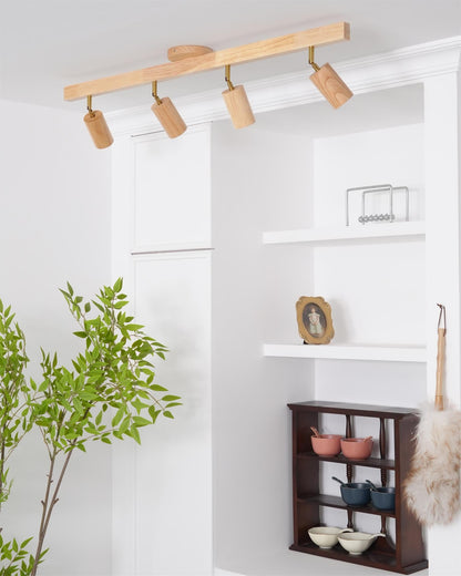 Wooden Ceiling Spotlight Bar – Walnut or Oak Track Light, 42 to 120cm, Warm White, Kitchen & Hallway