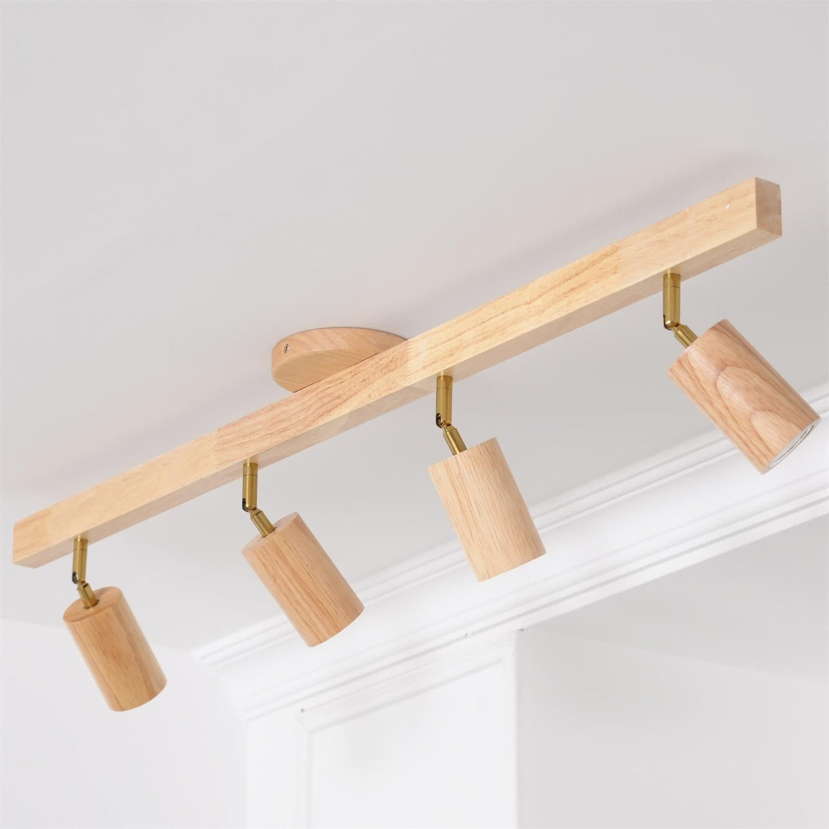 Wooden Ceiling Spotlight Bar – Walnut or Oak Track Light, 42 to 120cm, Warm White, Kitchen & Hallway