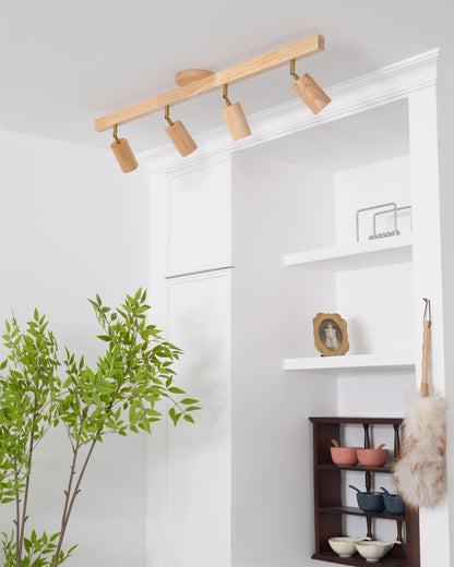 Wooden Ceiling Spotlight Bar – Walnut or Oak Track Light, 42 to 120cm, Warm White, Kitchen & Hallway