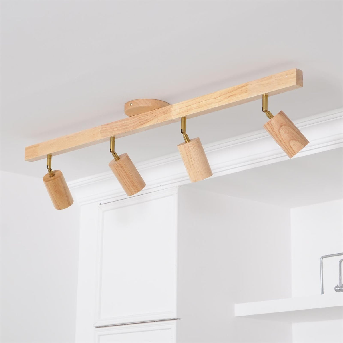 Wooden Ceiling Spotlight Bar – Walnut or Oak Track Light, 42 to 120cm, Warm White, Kitchen & Hallway