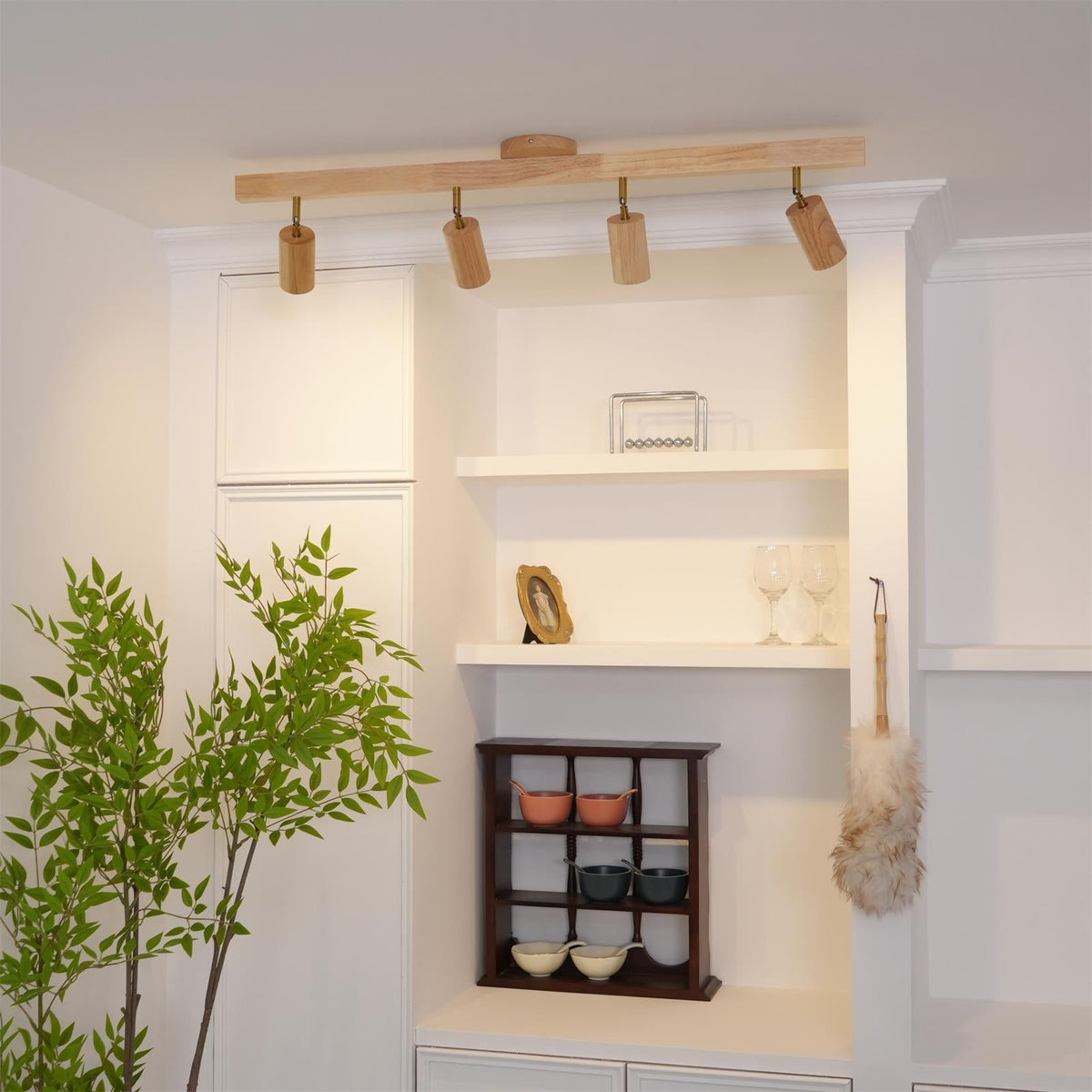 Wooden Ceiling Spotlight Bar – Walnut or Oak Track Light, 42 to 120cm, Warm White, Kitchen & Hallway