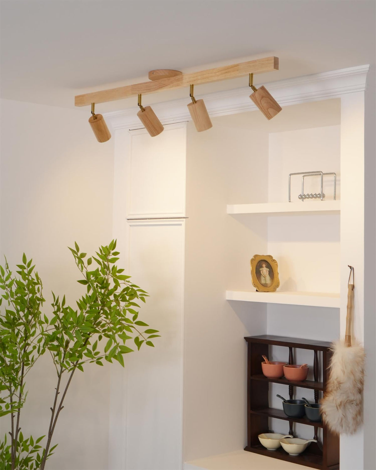 Wooden Ceiling Spotlight Bar – Walnut or Oak Track Light, 42 to 120cm, Warm White, Kitchen & Hallway