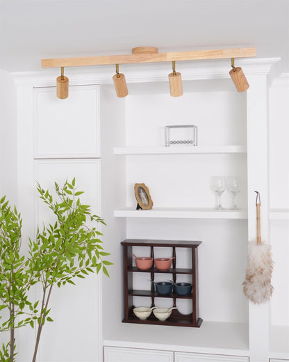 Wooden Ceiling Spotlight Bar – Walnut or Oak Track Light, 42 to 120cm, Warm White, Kitchen & Hallway