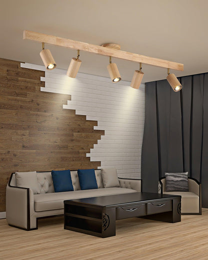 Wooden Ceiling Spotlight Bar – Walnut or Oak Track Light, 42 to 120cm, Warm White, Kitchen & Hallway