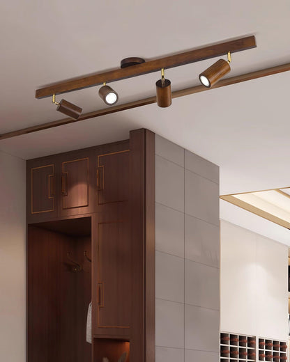 Wooden Ceiling Spotlight Bar – Walnut or Oak Track Light, 42 to 120cm, Warm White, Kitchen & Hallway
