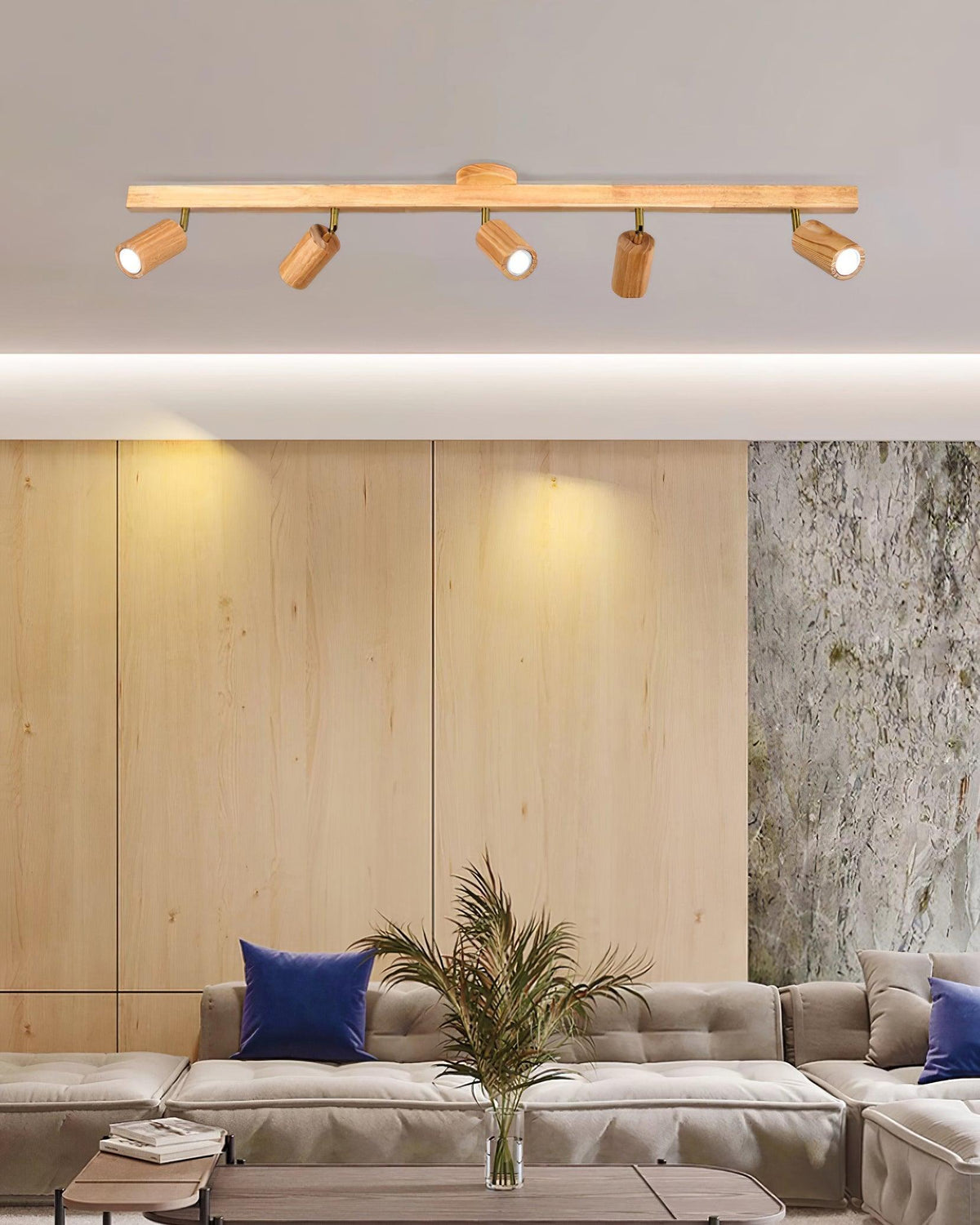 Wooden Ceiling Spotlight Bar – Walnut or Oak Track Light, 42 to 120cm, Warm White, Kitchen & Hallway