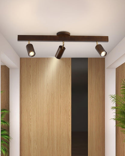 Wooden Ceiling Spotlight Bar – Walnut or Oak Track Light, 42 to 120cm, Warm White, Kitchen & Hallway