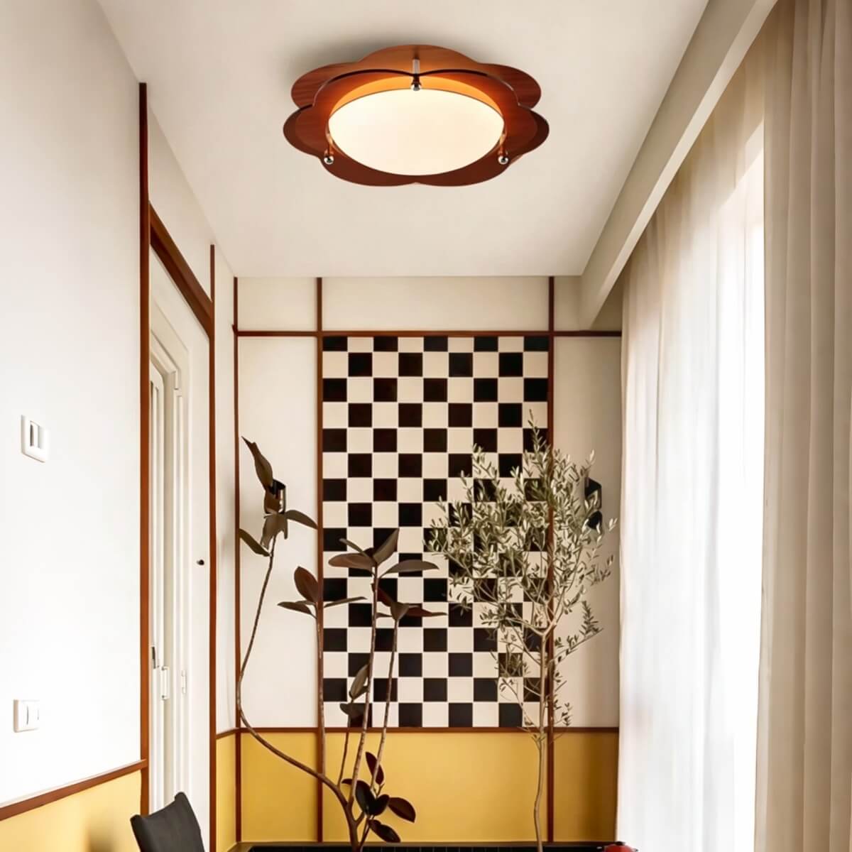 Mid Century Modern Geometric LED Brown Ceiling Light