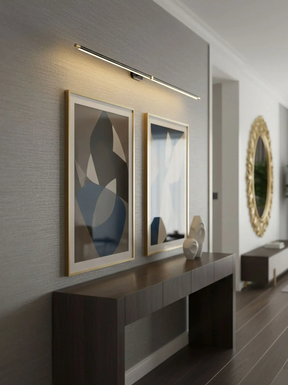 Linear LED Wall Light – Slim Modern Bar in Gold, Black or Brushed Nickel, 69 to 127cm, Dimmable Option